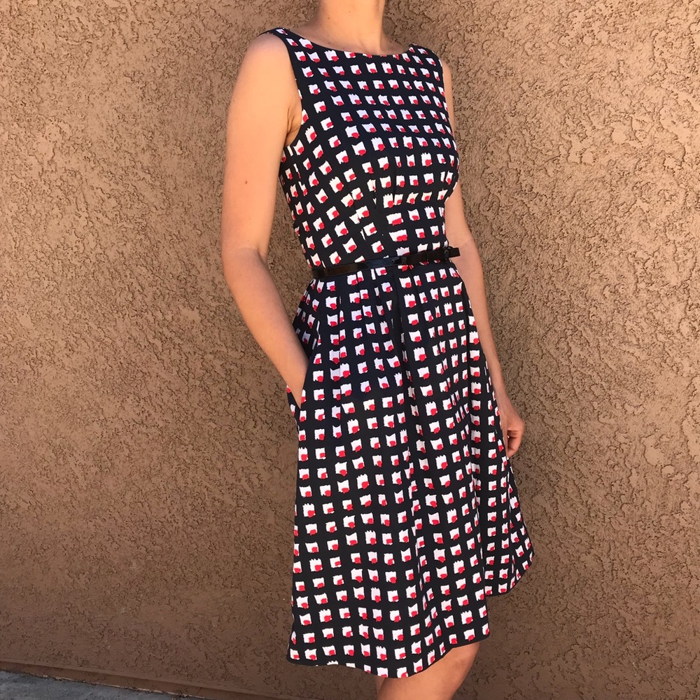 ✨ Kate Spade Knee Length Sonja Navy Red Dress Rare